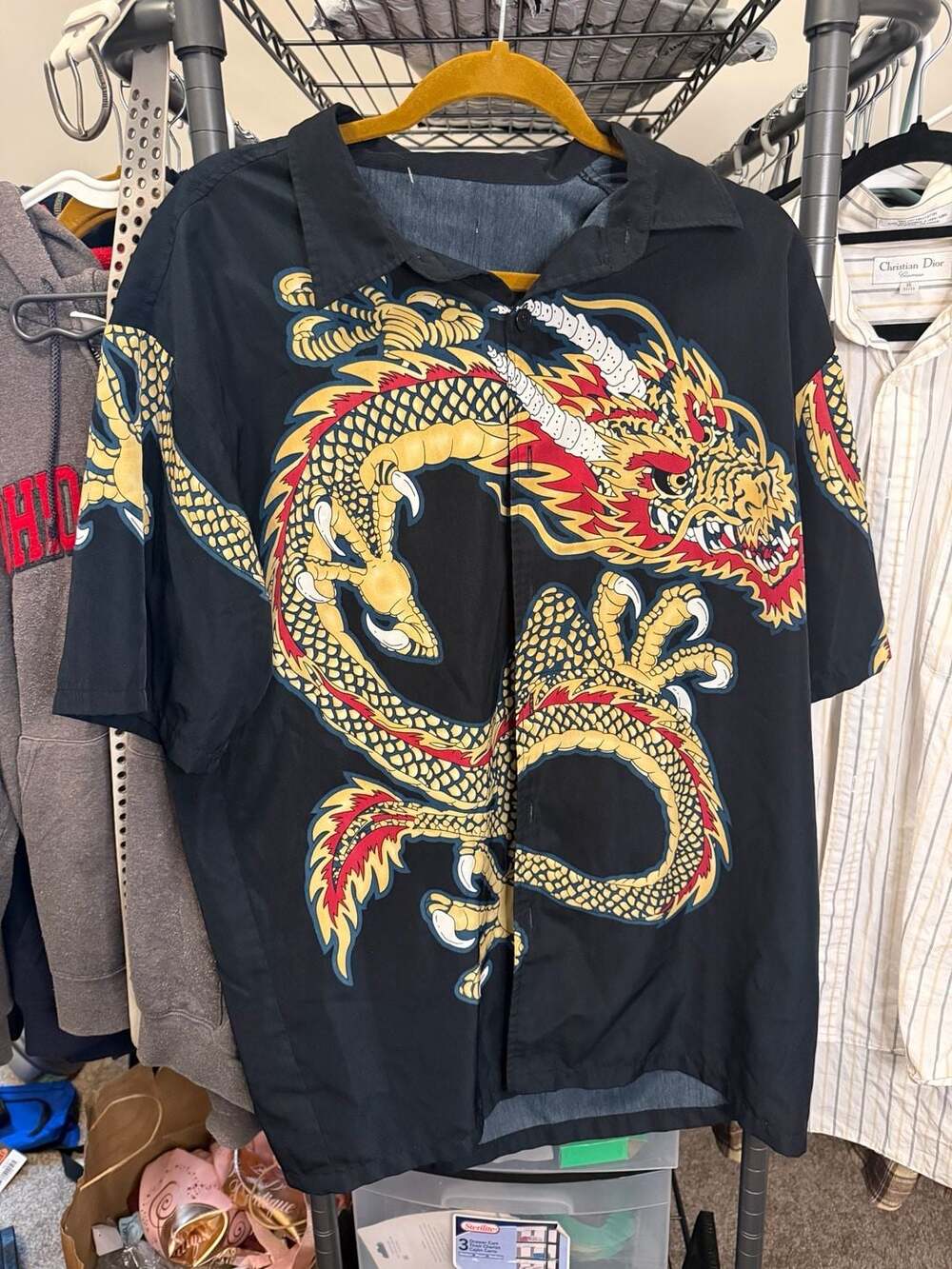 Vintage Dnon Jeans Dragon Flame Print Button-Up Shirt
